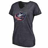 Women's Columbus Blue Jackets Distressed Team Primary Logo Tri Blend T-Shirt Navy FengYun,baseball caps,new era cap wholesale,wholesale hats